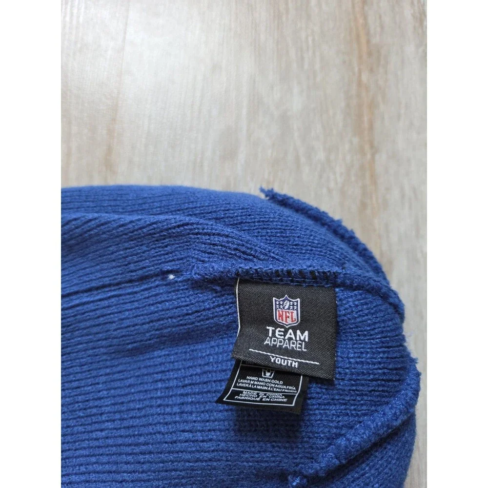 NFL Indianapolis Colts Blue Pom Cuffed Knit Beanie Hat Horseshoe Youth OSFM EUC